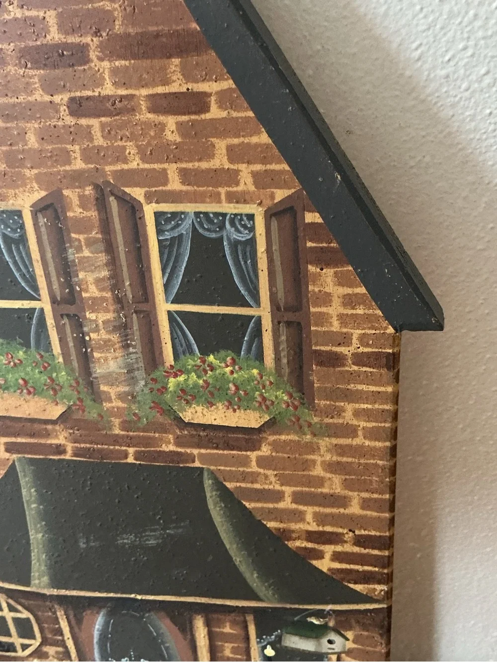 HandPainted Wooden House KEY HOLDER Wall Hanging Decor 4Hooks Blue Country House